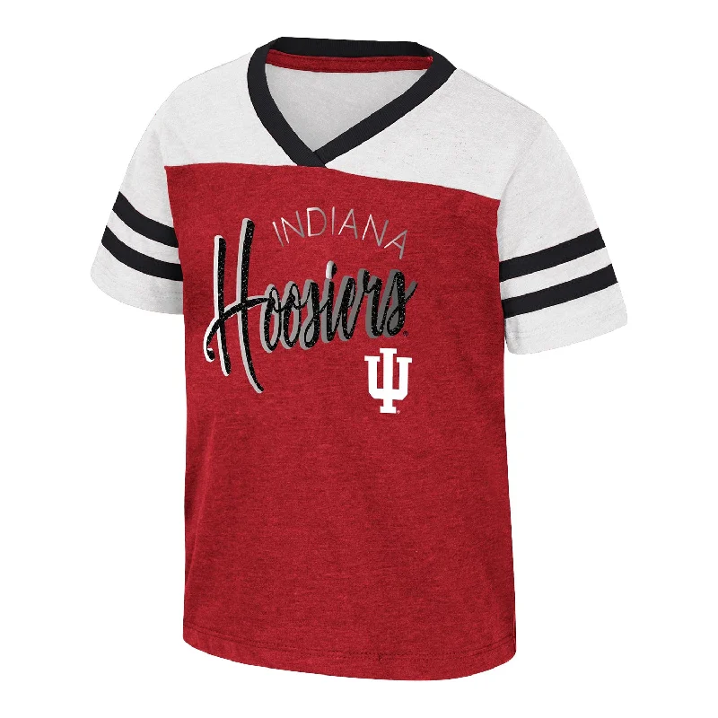European And American Style Toddler Girls Indiana Hoosiers Summer V-Neck Crimson T-Shirt