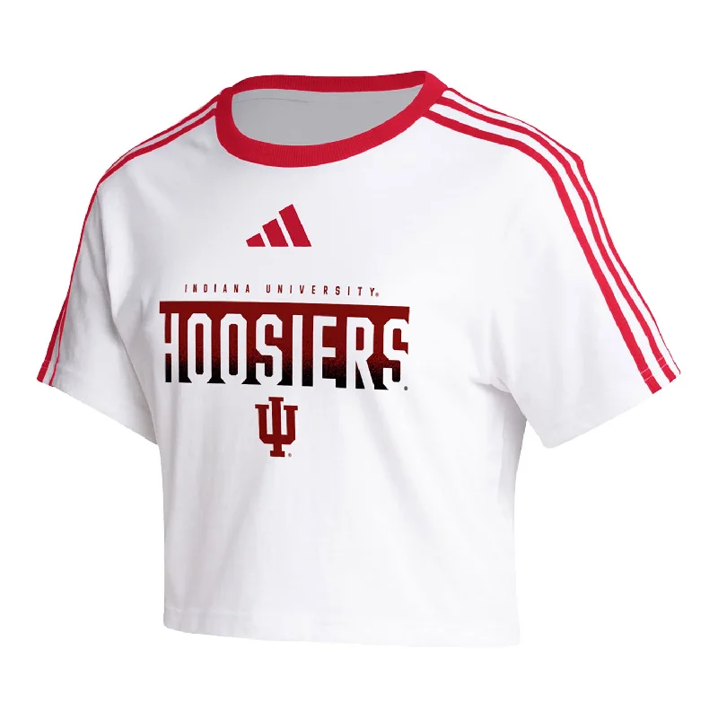 Spring Fashion Ladies Indiana Hoosiers Adidas 3-Stripe Crop White T-Shirt