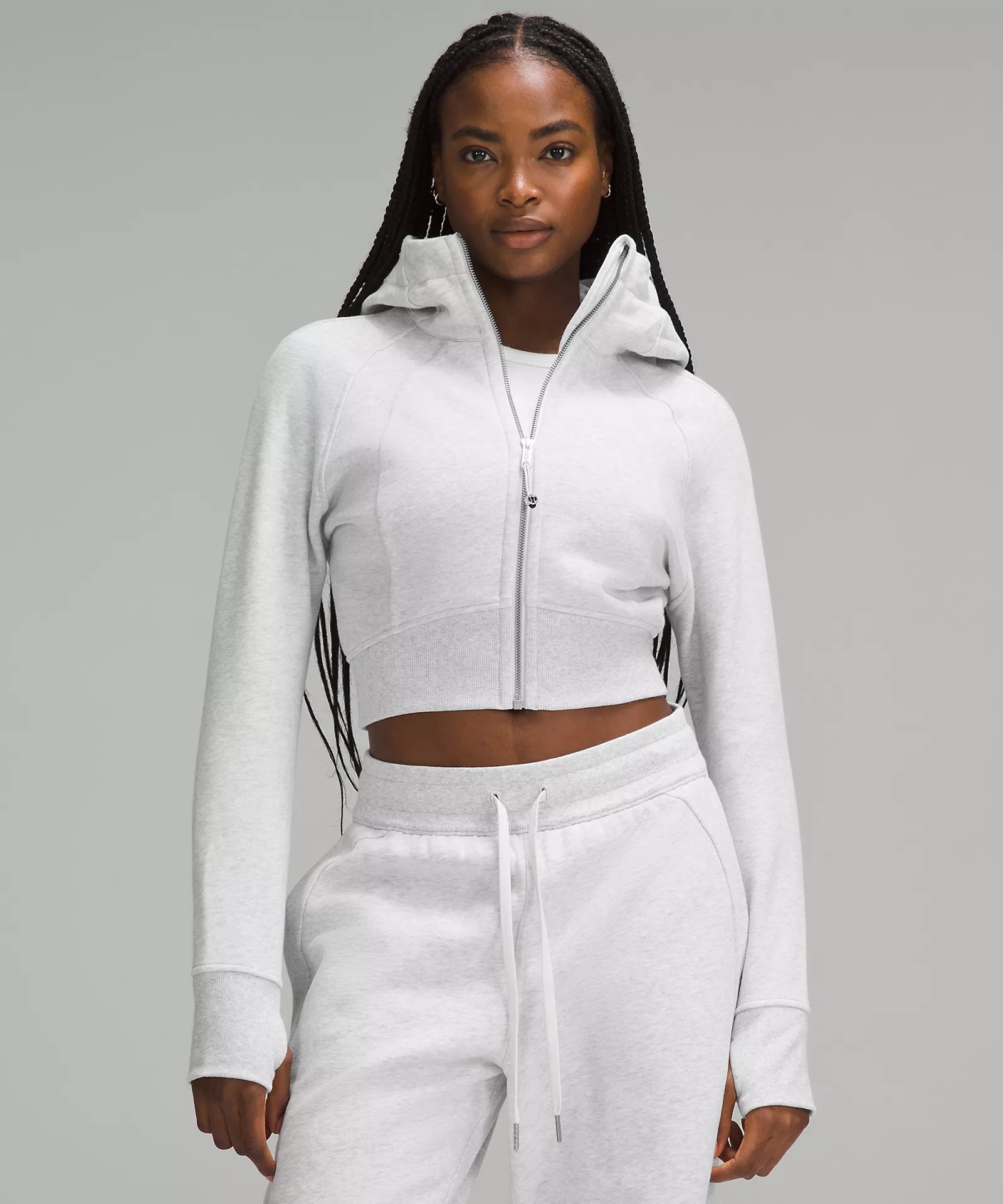Avant-garde trend Scuba Full Zip Cropped Hoodie | Heathered Core Ultra Light Grey