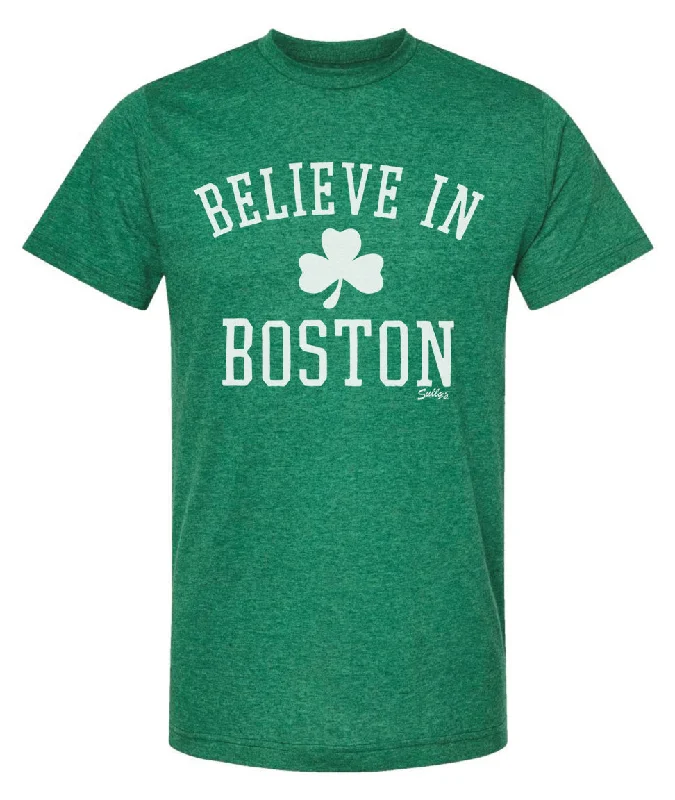 Sporty Elegance Believe In Boston (classic shamrock) Heather Green T-Shirt