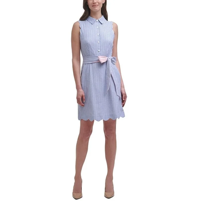 Cozy Vibes Harper Rose Women's Sleeveless Point Collar Short Wear To Work Shirt Dress Blue Size 12