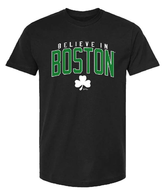 Retro Literary Style Believe in Boston - Black & Green - T-Shirt
