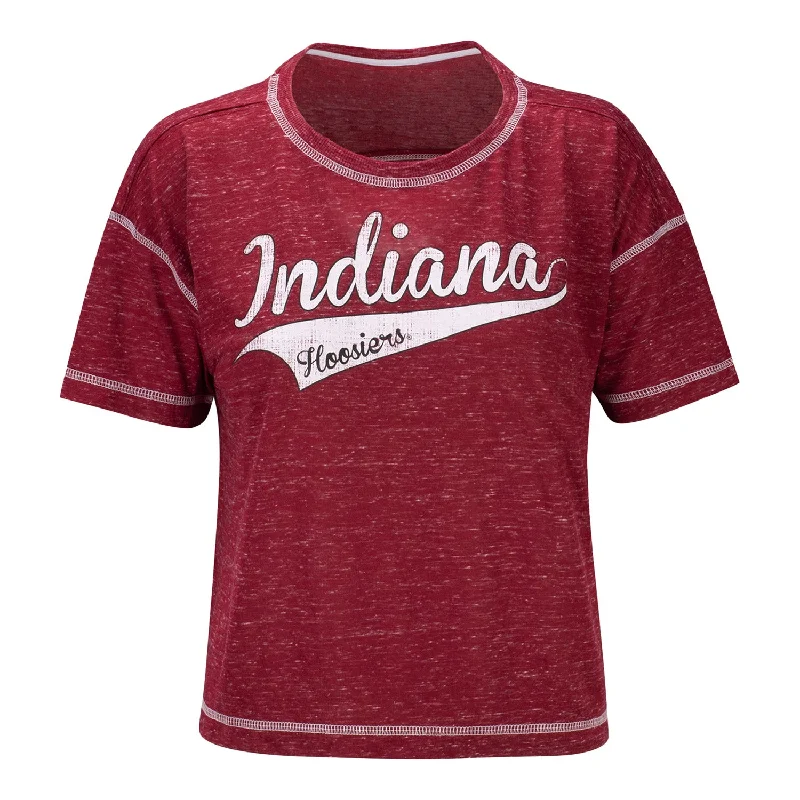 Feminine Charm Ladies Indiana Hoosiers Contrast Crop T-Shirt