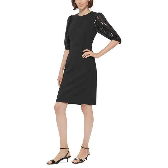 Knitted Design Calvin Klein Women's Sequined Midi Cocktail And Party Dress Black Size 16