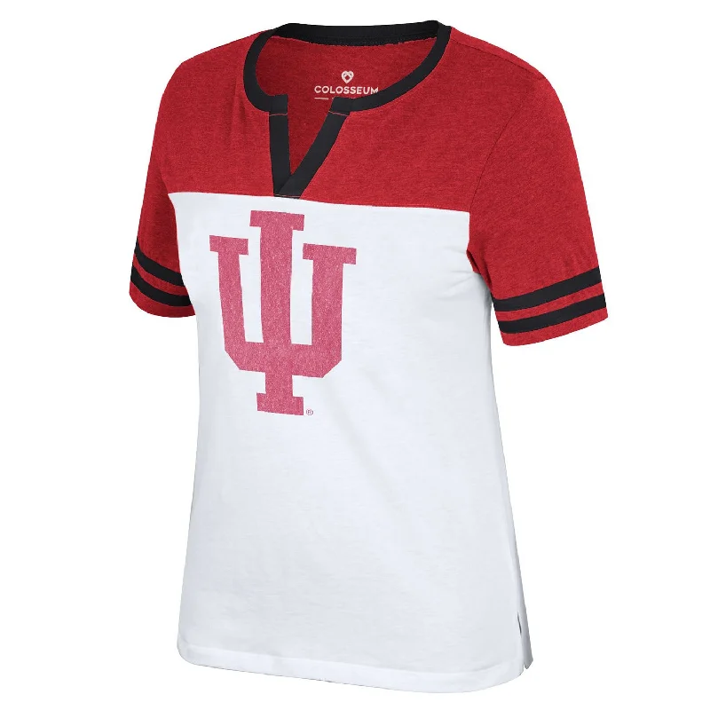 New Season Series Ladies Indiana Hoosiers Glitter Split Neck T-Shirt