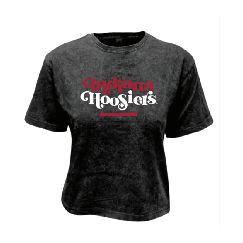 Fashion Style Ladies Indiana Hoosiers Kelsey Mineral Wash Crop T-Shirt