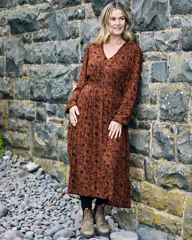 Personalized Clothing Lowry - Womens Midi Floral Dress - Dark Orange