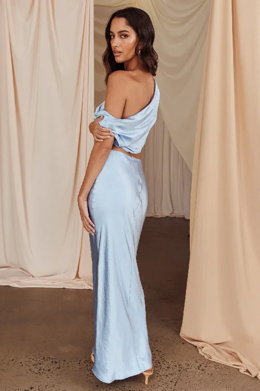 Warm Atmosphere Alivya Satin Maxi Skirt Blue